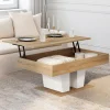 Table basse plateau relevable rectangulaire bois et blanc*IDMarket Sale