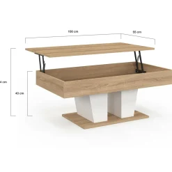 Table basse plateau relevable rectangulaire bois et blanc*IDMarket Sale