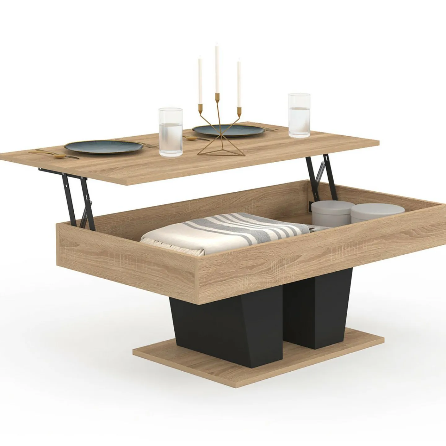 Table basse plateau relevable rectangulaire bois et noir*IDMarket Clearance