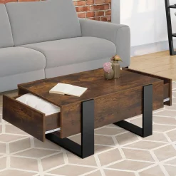 Table basse rectangle avec tiroirs 100cm bois et noir*IDMarket