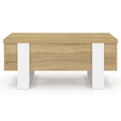 Table basse rectangulaire relevable convertible en table à manger bois et blanc*IDMarket Clearance