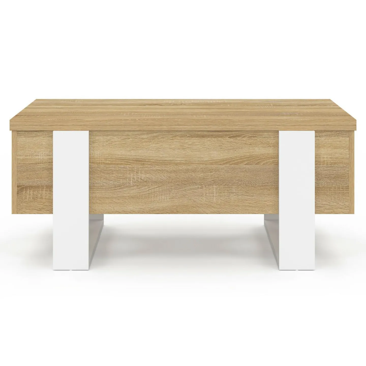 Table basse rectangulaire relevable convertible en table à manger bois et blanc*IDMarket Clearance