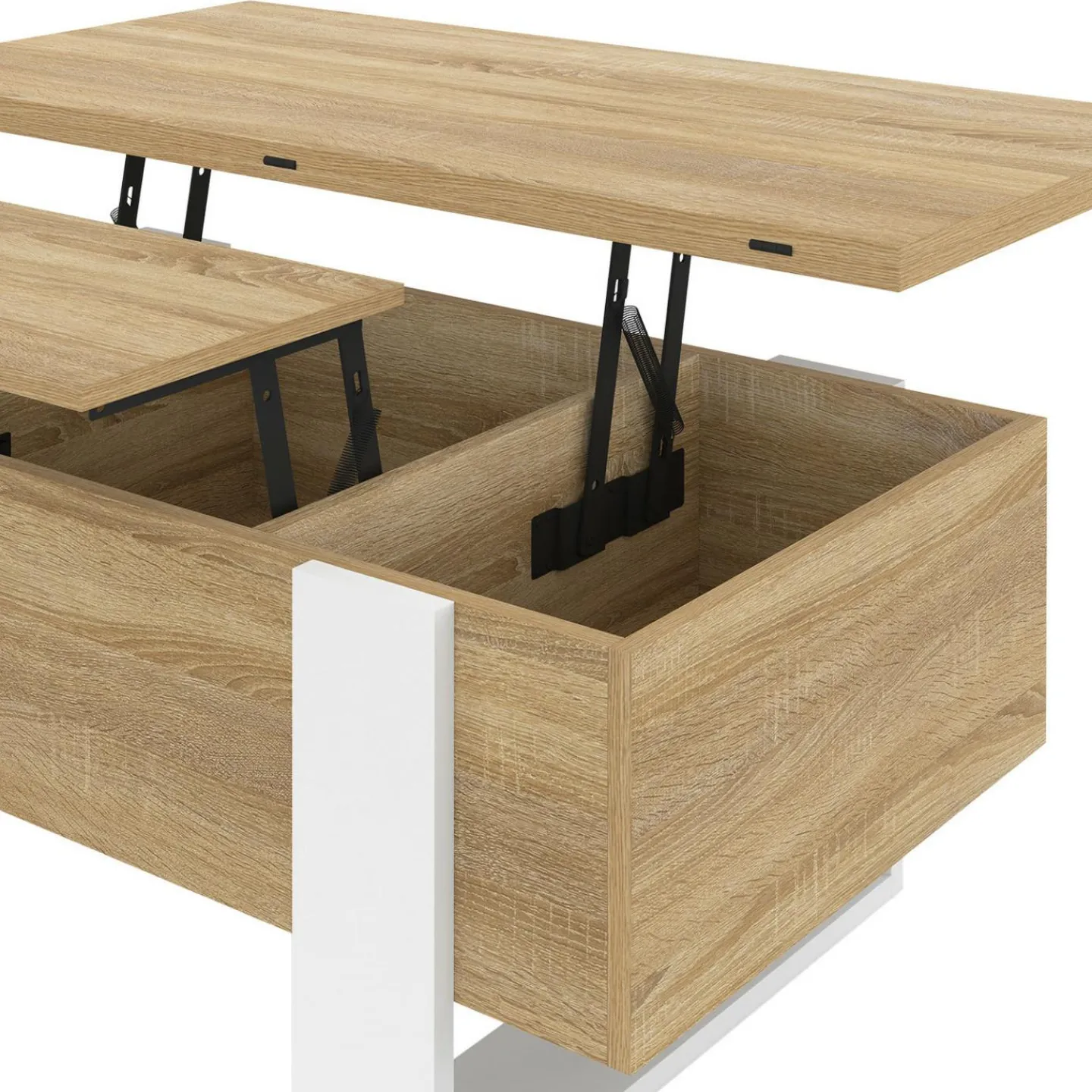 Table basse rectangulaire relevable convertible en table à manger bois et blanc*IDMarket Clearance