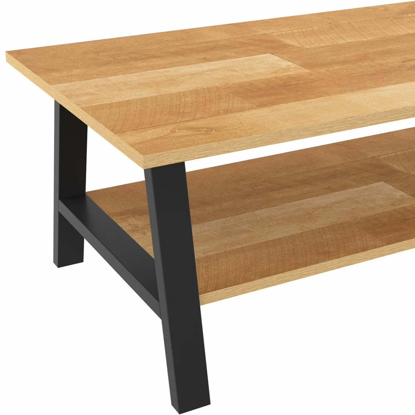 Table basse rectangulaire 100 cm double plateau bois et noir*IDMarket Clearance