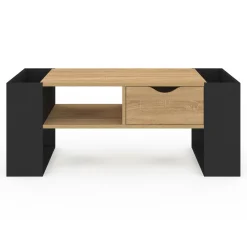 Table basse rectangulaire avec tiroir bois noir et façon hêtre*IDMarket Discount