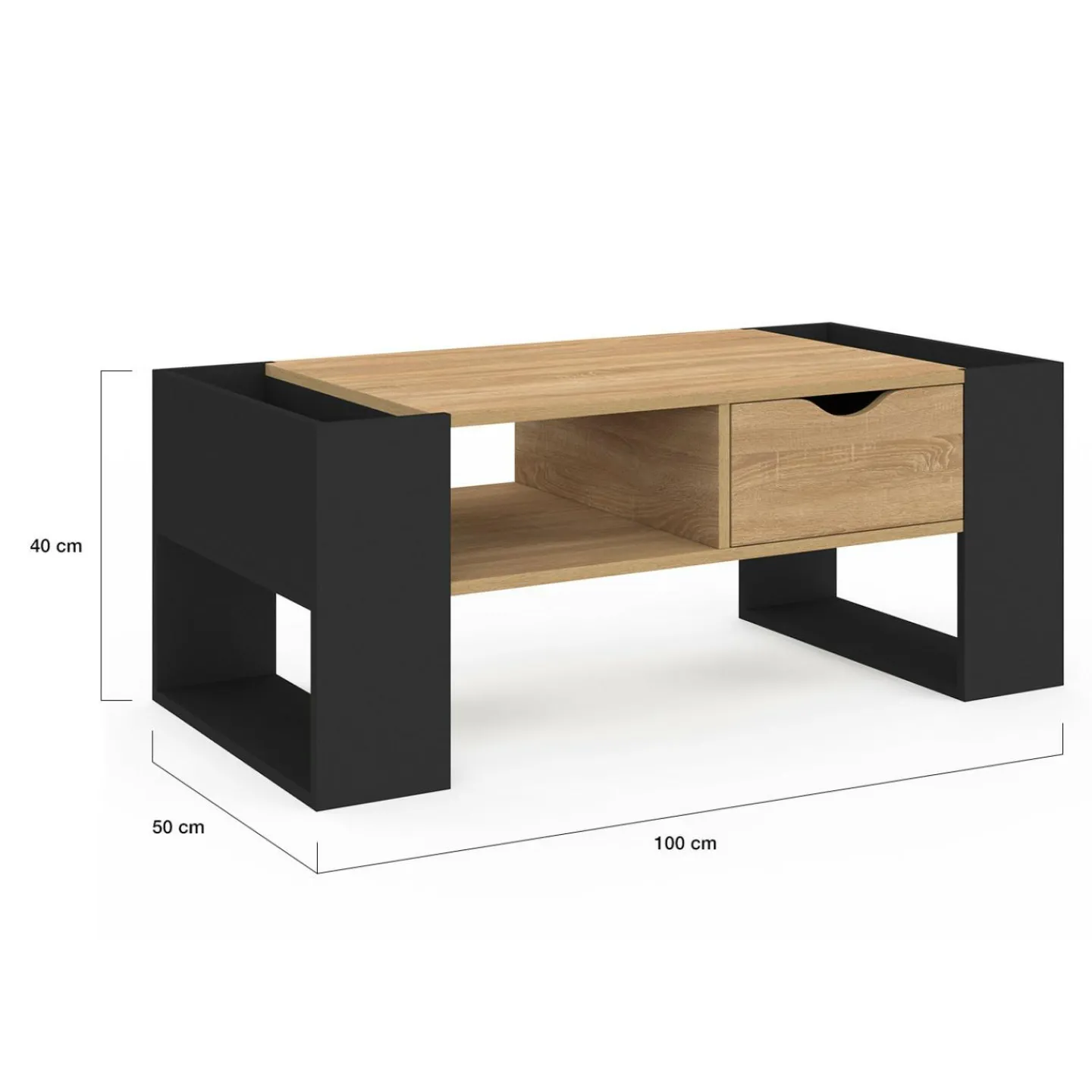 Table basse rectangulaire avec tiroir bois noir et façon hêtre*IDMarket Discount