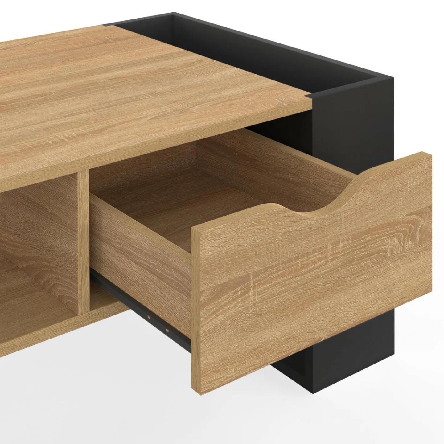 Table basse rectangulaire avec tiroir bois noir et façon hêtre*IDMarket Discount