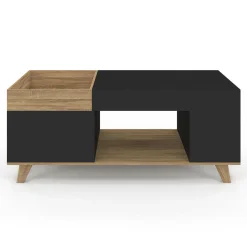 Table basse rectangulaire plateau relevable bois et noir plateau amovible avec coffre*IDMarket