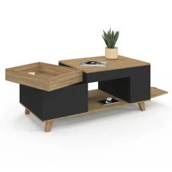 Table basse rectangulaire plateau relevable bois et noir plateau amovible avec coffre*IDMarket