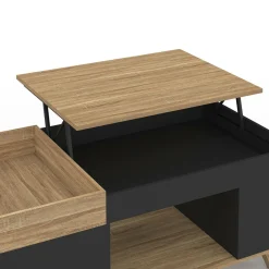 Table basse rectangulaire plateau relevable bois et noir plateau amovible avec coffre*IDMarket