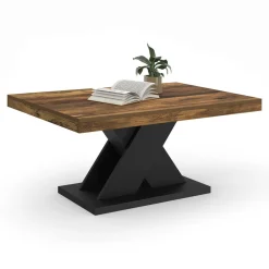 Table basse rectangulaire 100cm plateau bois vieilli et pied X noir*IDMarket Best