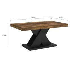 Table basse rectangulaire 100cm plateau bois vieilli et pied X noir*IDMarket Best