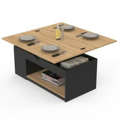 Table basse rectangulaire convertible en table à manger noire et façon hêtre*IDMarket Best