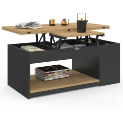 Table basse rectangulaire convertible en table à manger noire et façon hêtre*IDMarket Best