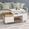 Table basse rectangulaire bois et blanc plateau relevable et coffre*IDMarket Clearance