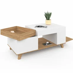 Table basse rectangulaire bois et blanc plateau relevable et coffre*IDMarket Clearance