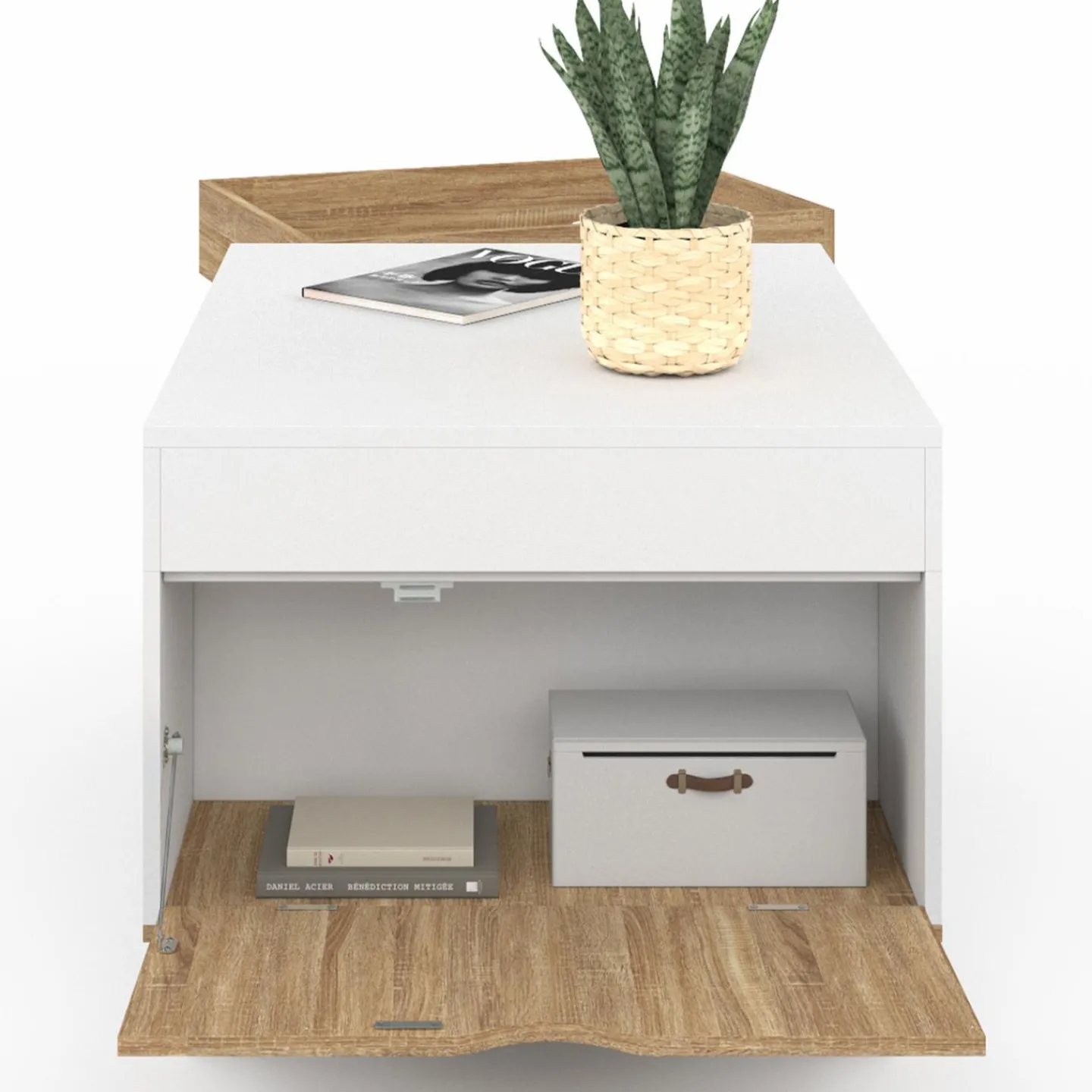 Table basse rectangulaire bois et blanc plateau relevable et coffre*IDMarket Clearance