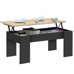 Table basse rectangulaire relevable bois noir et imitation hêtre*IDMarket Online