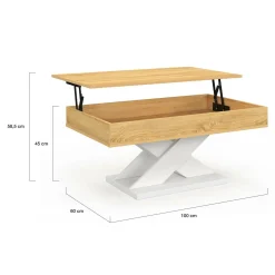 Table basse rectangulaire plateau relevable pied blanc*IDMarket Best
