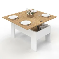 Table basse rectangulaire double plateau relevable bois imitation hêtre*IDMarket Discount