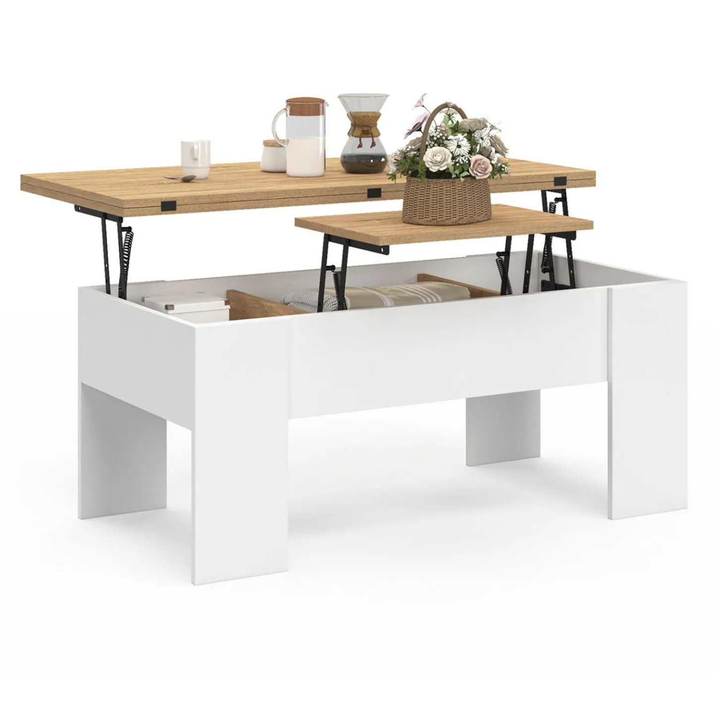 Table basse rectangulaire double plateau relevable bois imitation hêtre*IDMarket Discount