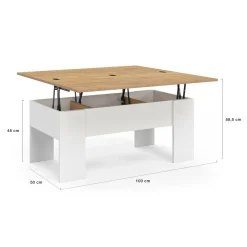 Table basse rectangulaire double plateau relevable bois imitation hêtre*IDMarket Discount