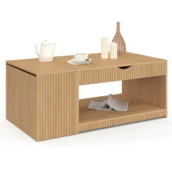 Table basse rectangulaire plateau relevable avec coffre lattes tasseau bois coloris chêne*IDMarket