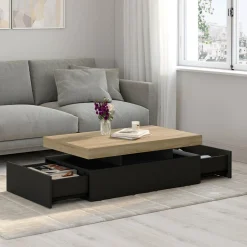 Table basse rectangulaire 2 tiroirs noir*IDMarket Discount