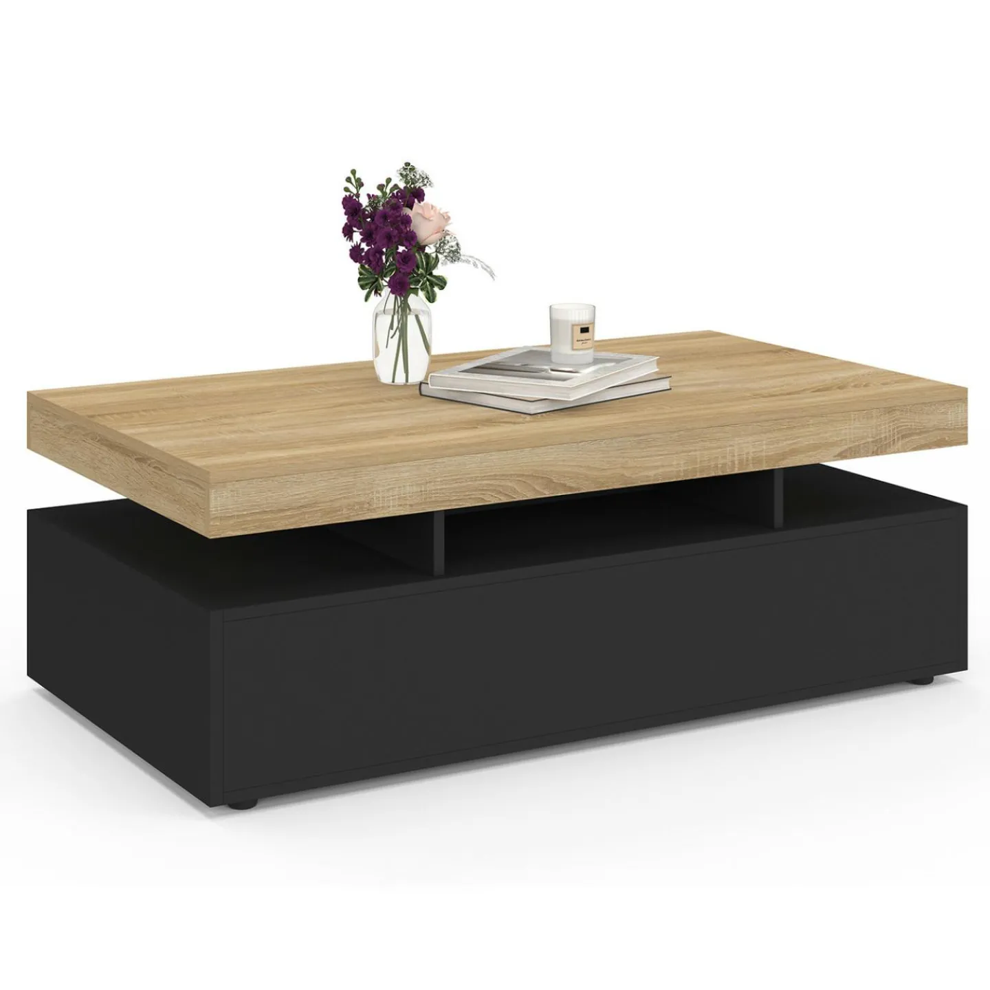 Table basse rectangulaire 2 tiroirs noir*IDMarket Discount