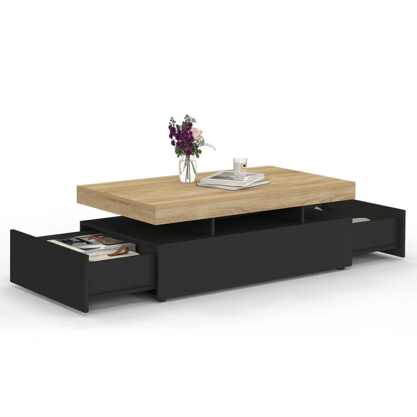 Table basse rectangulaire 2 tiroirs noir*IDMarket Discount