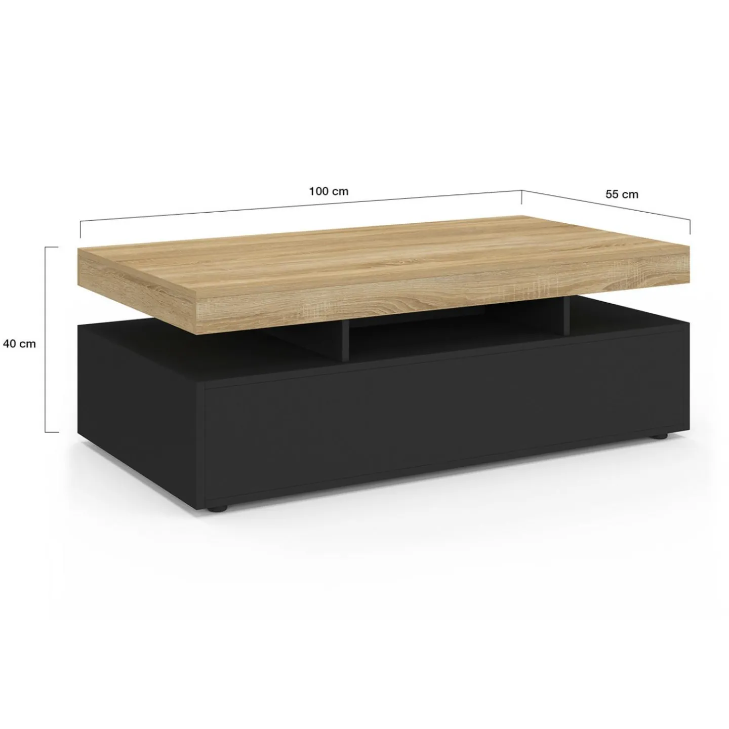 Table basse rectangulaire 2 tiroirs noir*IDMarket Discount