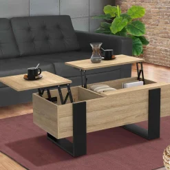 Table basse relevable 2 plateaux bois et noir*IDMarket Discount