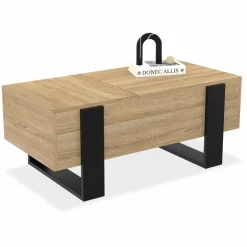 Table basse relevable 2 plateaux bois et noir*IDMarket Discount