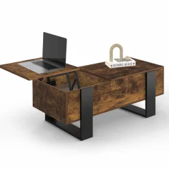 Table basse relevable 2 plateaux bois effet vieilli et noir*IDMarket Clearance