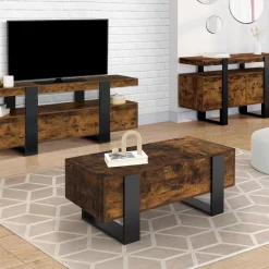 Table basse relevable 2 plateaux bois effet vieilli et noir*IDMarket Clearance