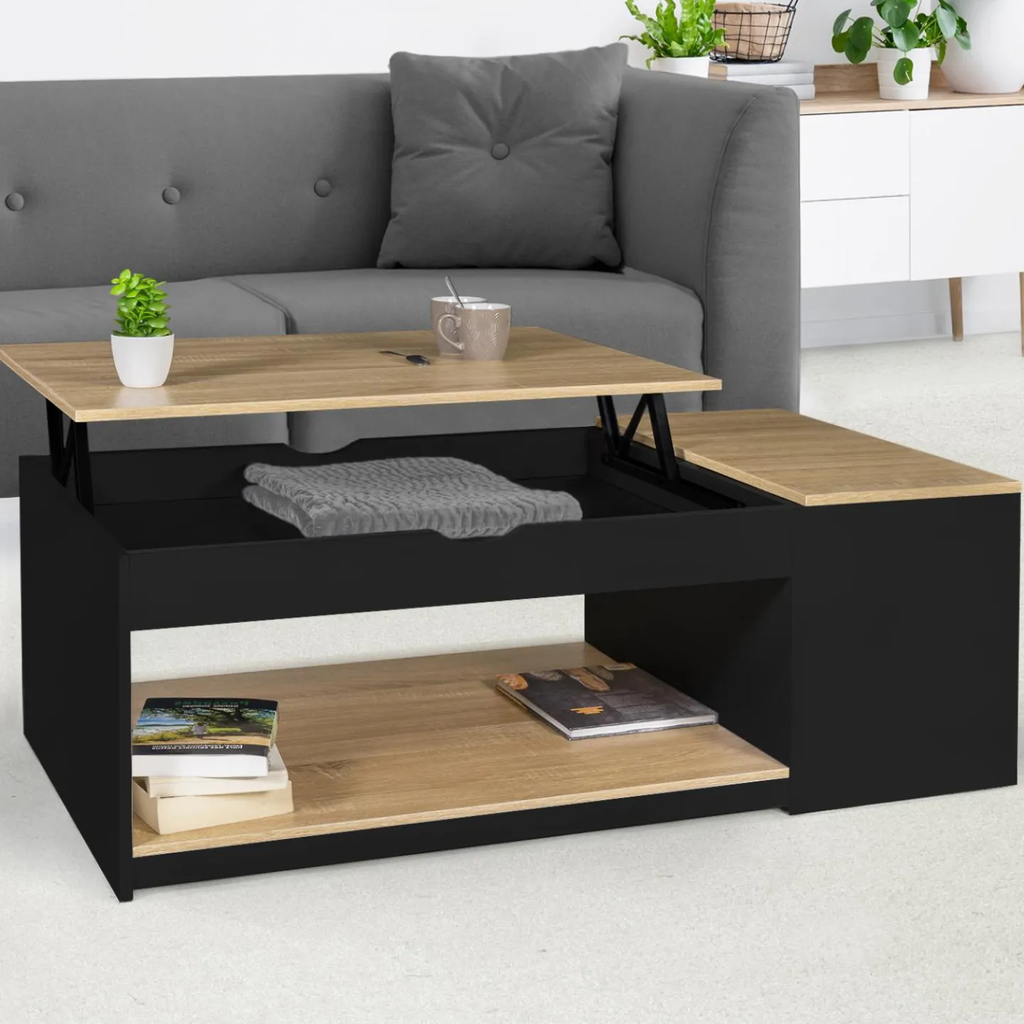 Table basse relevable bois noir et façon hêtre*IDMarket New
