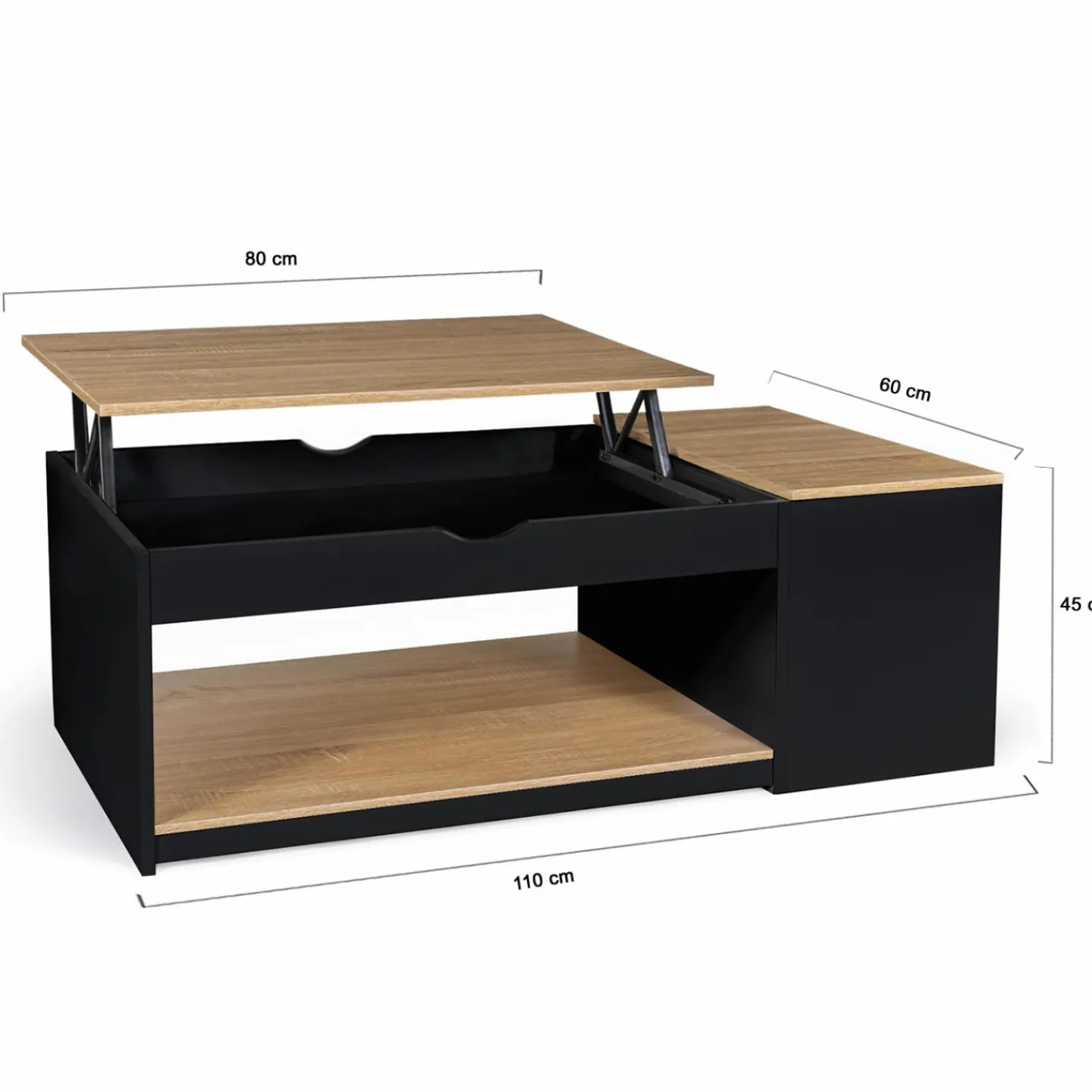 Table basse relevable bois noir et façon hêtre*IDMarket New