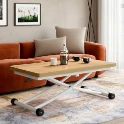 Table basse relevable en table à manger industrielle avec plateau façon hêtre*IDMarket Discount