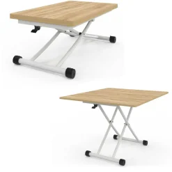 Table basse relevable en table à manger industrielle avec plateau façon hêtre*IDMarket Discount