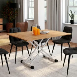 Table basse relevable en table à manger industrielle avec plateau façon hêtre*IDMarket Discount