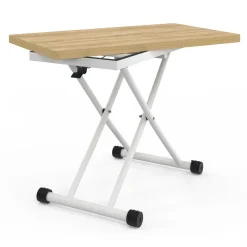 Table basse relevable en table à manger industrielle avec plateau façon hêtre*IDMarket Discount