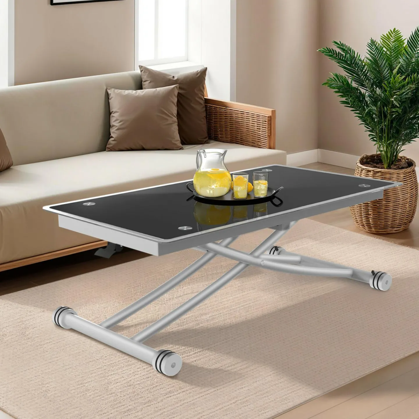 Table basse relevable en table à manger verre trempé*IDMarket Sale