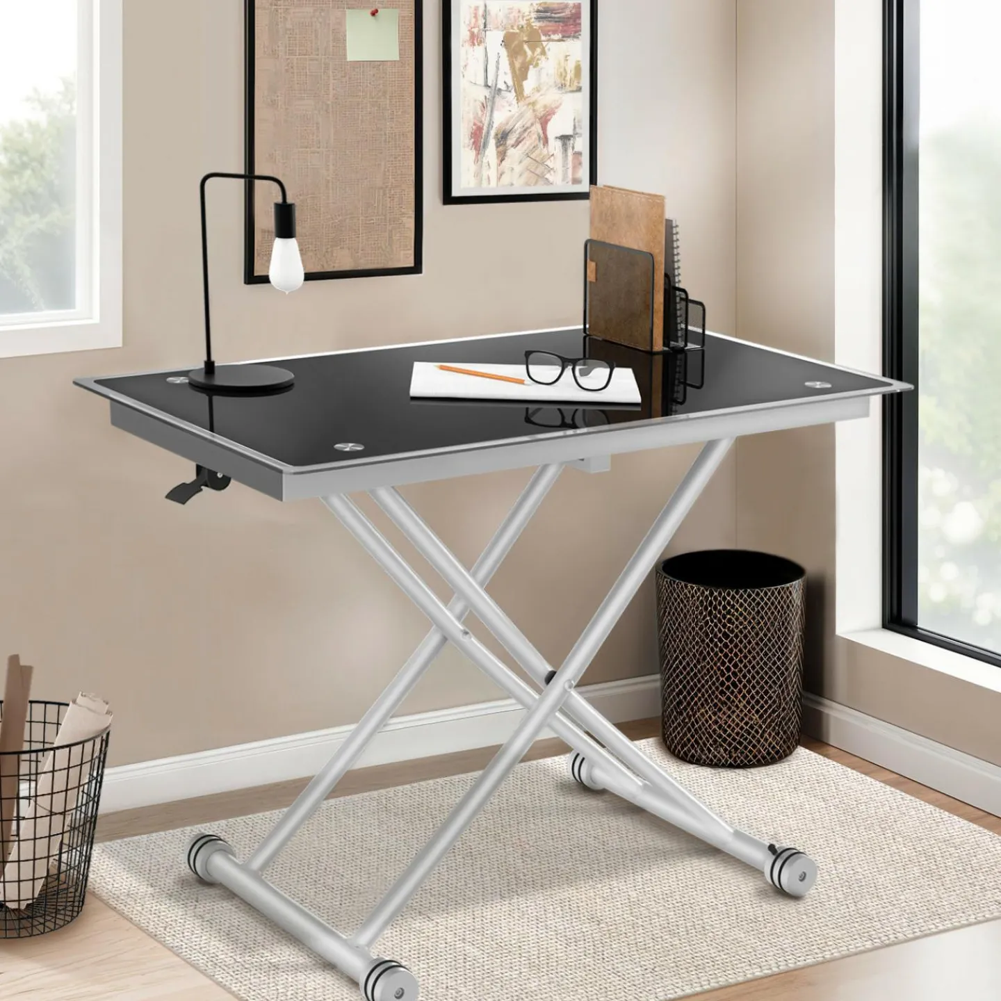 Table basse relevable en table à manger verre trempé*IDMarket Sale