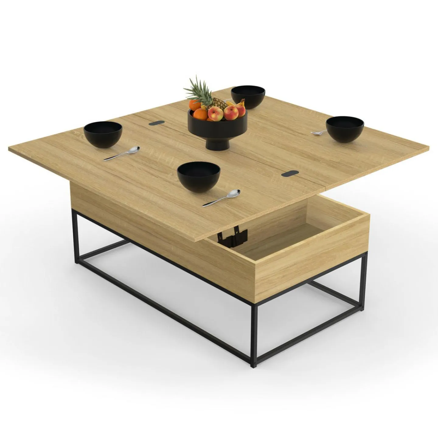 Table basse relevable industrielle rectangulaire convertible en table à manger*IDMarket Discount