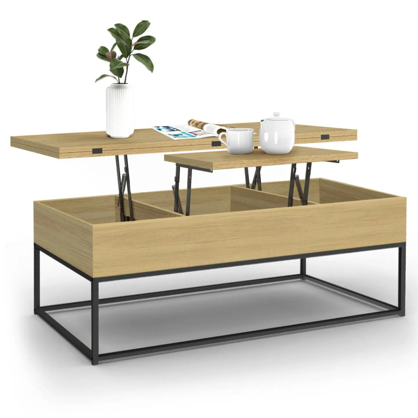 Table basse relevable industrielle rectangulaire convertible en table à manger*IDMarket Discount