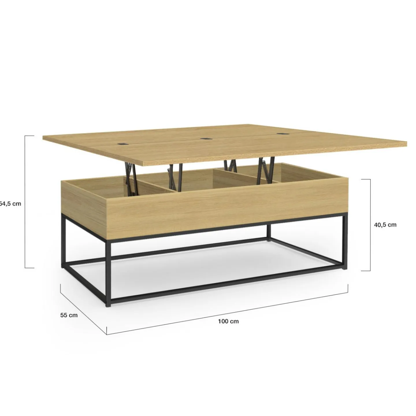 Table basse relevable industrielle rectangulaire convertible en table à manger*IDMarket Discount