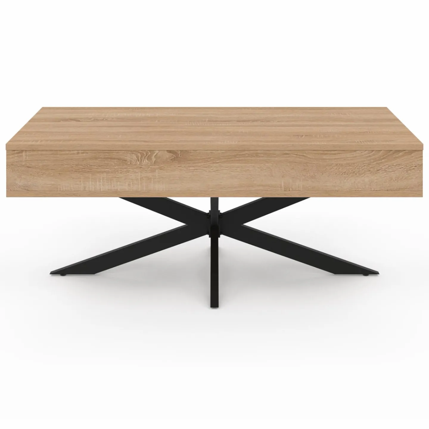 Table basse relevable industrielle rectangulaire bois et noir 100 cm pied araignée*IDMarket Best