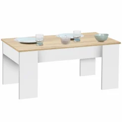 Table basse relevable rectangulaire bois blanc et imitation hêtre*IDMarket Outlet