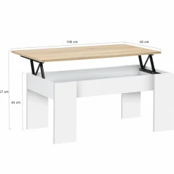 Table basse relevable rectangulaire bois blanc et imitation hêtre*IDMarket Outlet