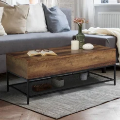 Table basse relevable style industriel effet bois vieilli*IDMarket Discount